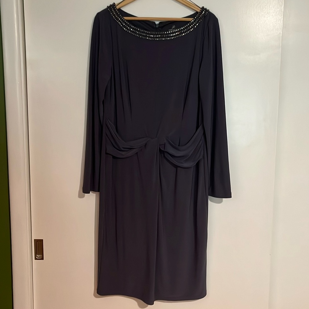 Adrianna Papell long sleeve, purple cocktail dress size 14